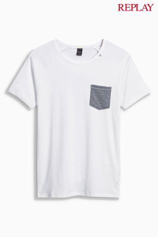 White Replay&reg; Contrast Pocket T-Shirt